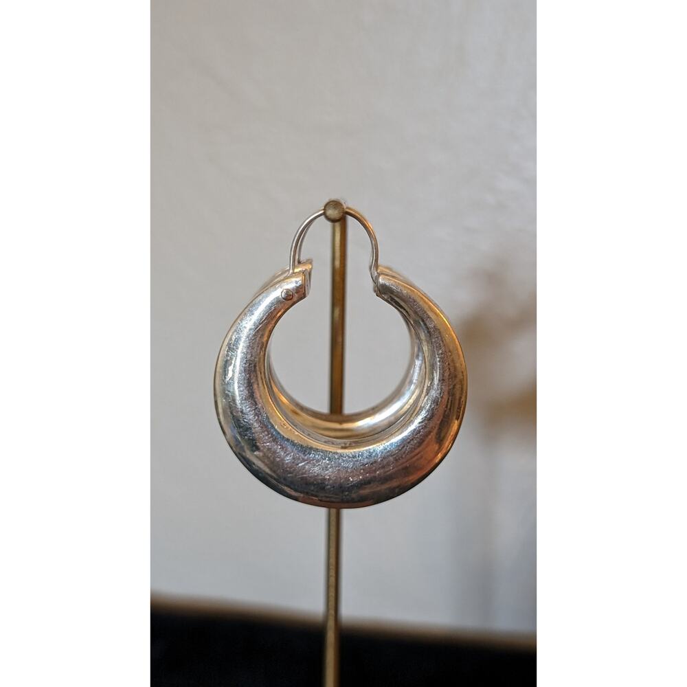 Vtg. Marked Mexico 950 Sterling Silver Basket Hook hick Gypsy Hoop Earrings 18g - Picture 7 of 8